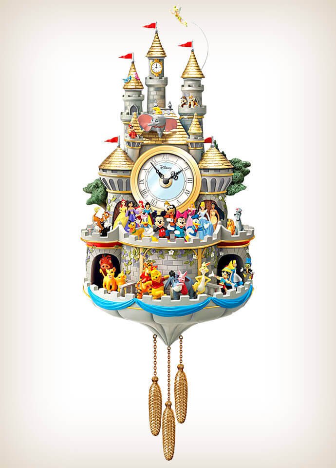Disney Timeless Magic Cuckoo Clock with 43 Friends Wall