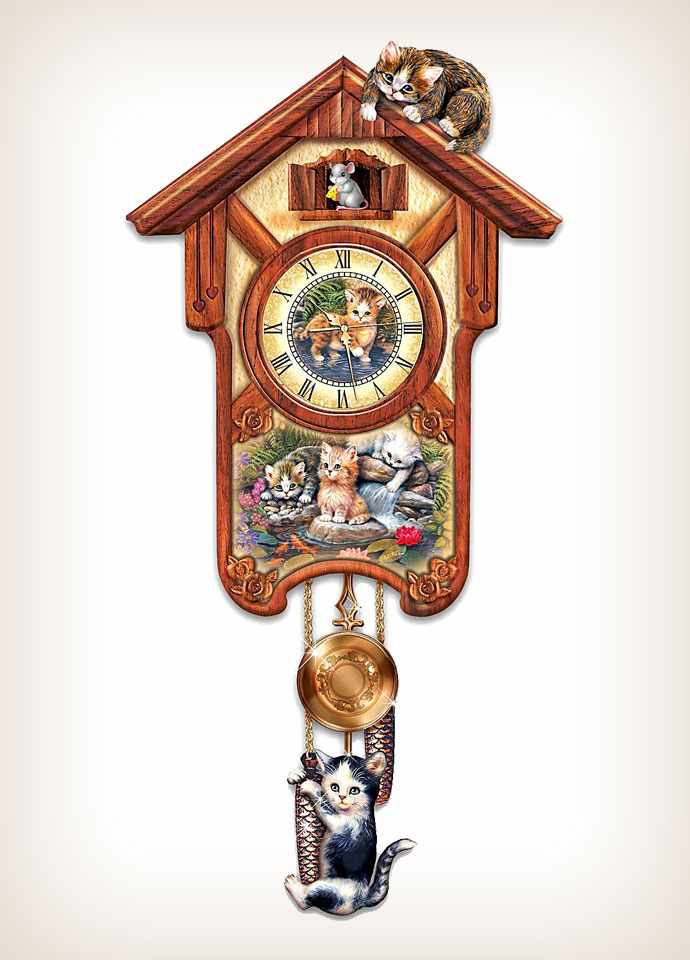 Happy Tails Cuckoo Clock with Kitten Art