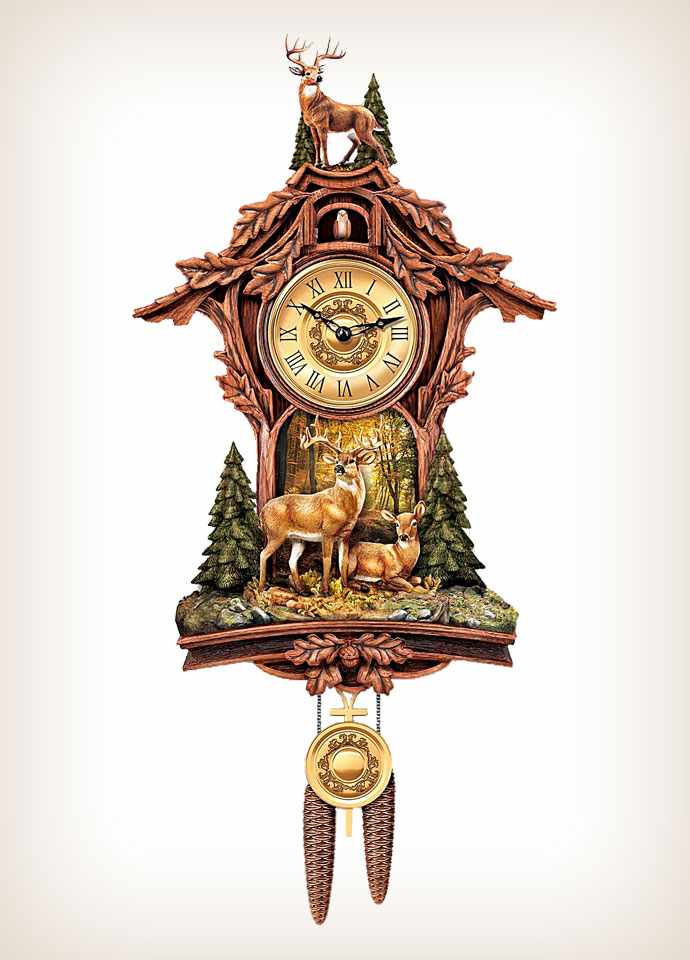 Horloge Murale Décorative Tête De Cerf - Cadran Bois 30x30 Cm - Mécanisme Silencieux - Idée Cadeau Chasseur