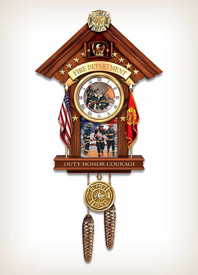 Commitment To Courage Firefighter Cuckoo Clock