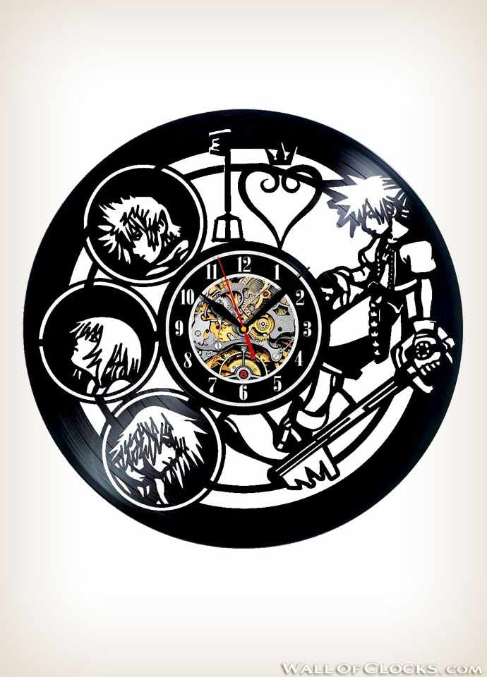 Perfect Handmade Gift for Men and Women Best Gifts Night Light Vinyl record clock Art Finder Kingdom Hearts Video Game Blue Led Light Vinyl Record Wall Clock Original Home Wall Decor Wall Clock